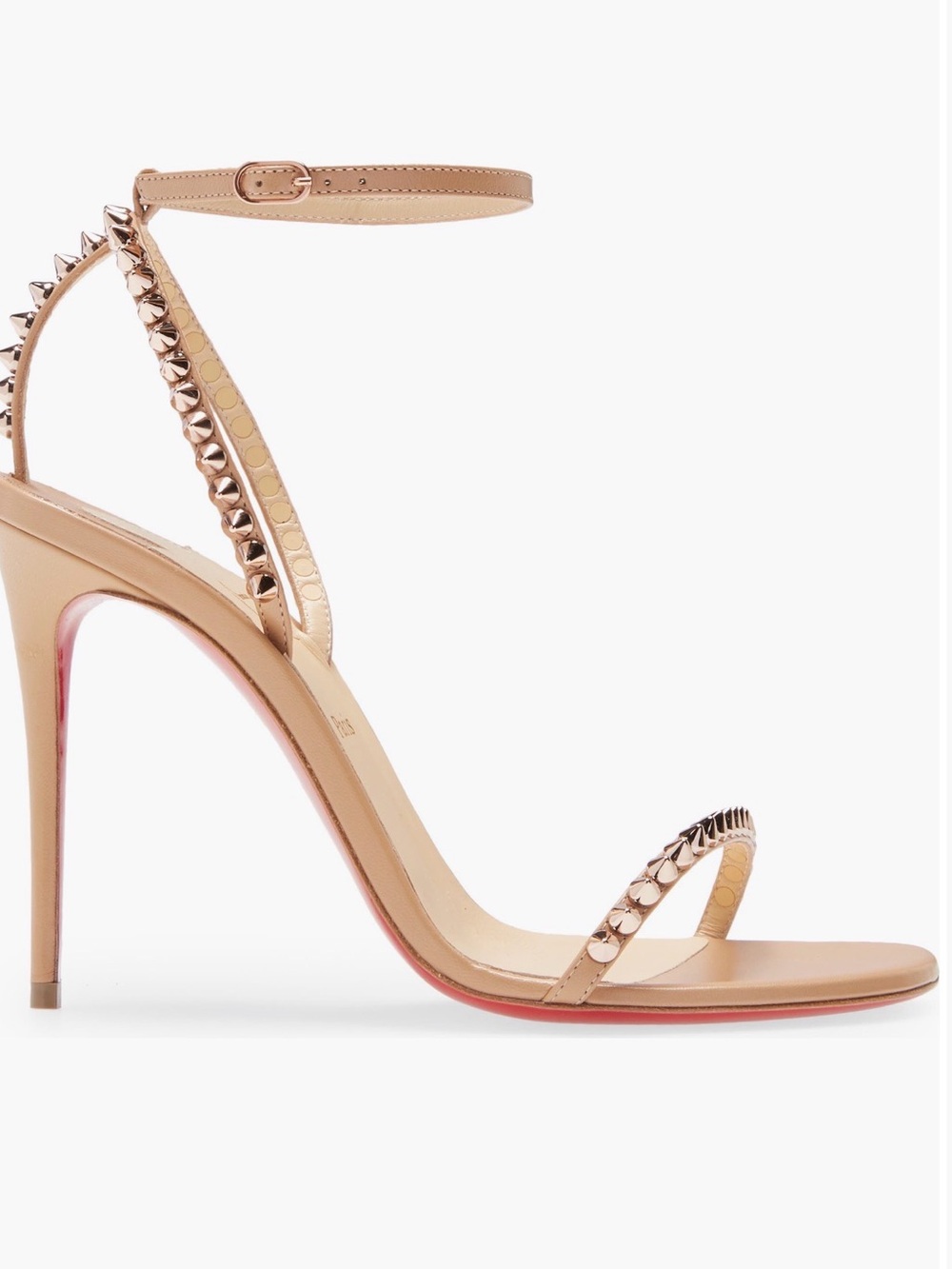 Christian Louboutin Nude Leather Studded Ankle-Strap Stiletto